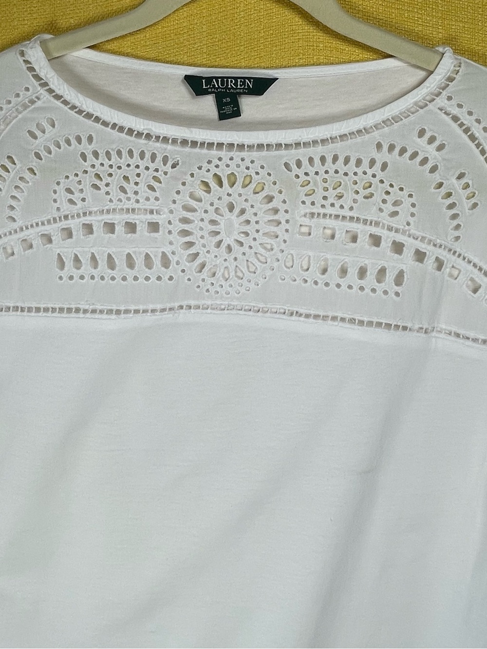 LAUREN Ralph Lauren White Eyelet Yoke Sweatshirt